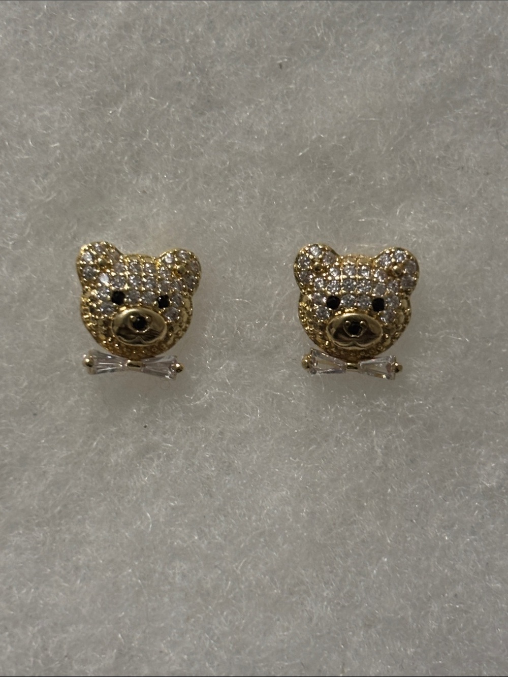 Swarovski Gold Crystal Teddy Bear Stud Earrings w/ Diamond Bow Ties